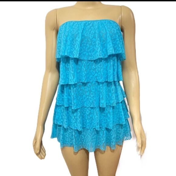 Victoria’s Secret Swim Ruffle bikini beach cover up mini dress swimwear Blue M - Picture 4 of 5